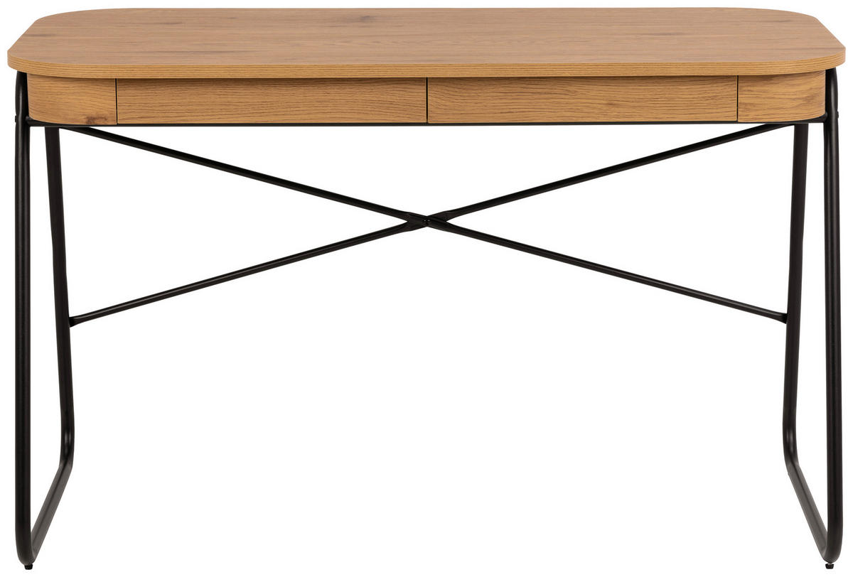 PISALNA MIZA kovina, leseni material barve hrasta  - barve hrasta, Design, kovina/leseni material (120/60/75cm) - MID.YOU