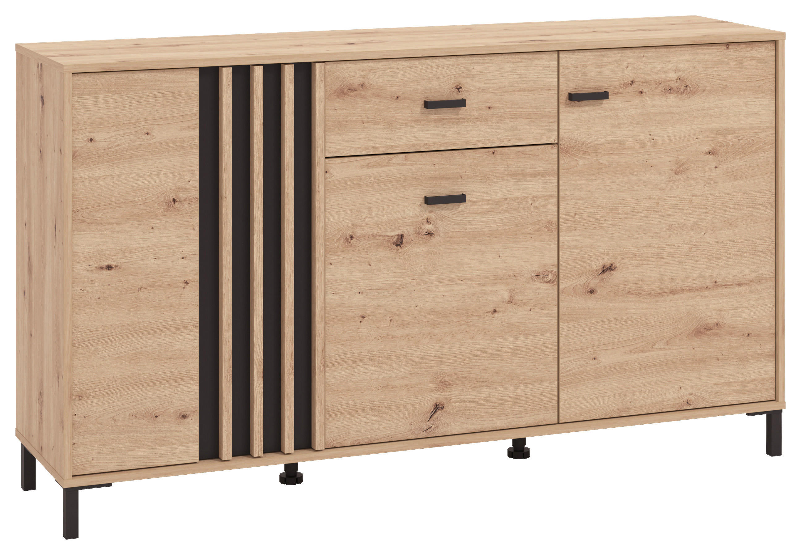 ŠIROKÁ KOMODA, černá, dub artisan, 157/90/40 cm - černá/dub artisan, Basics, kompozitní dřevo/plast (157/90/40cm) - Hom`in