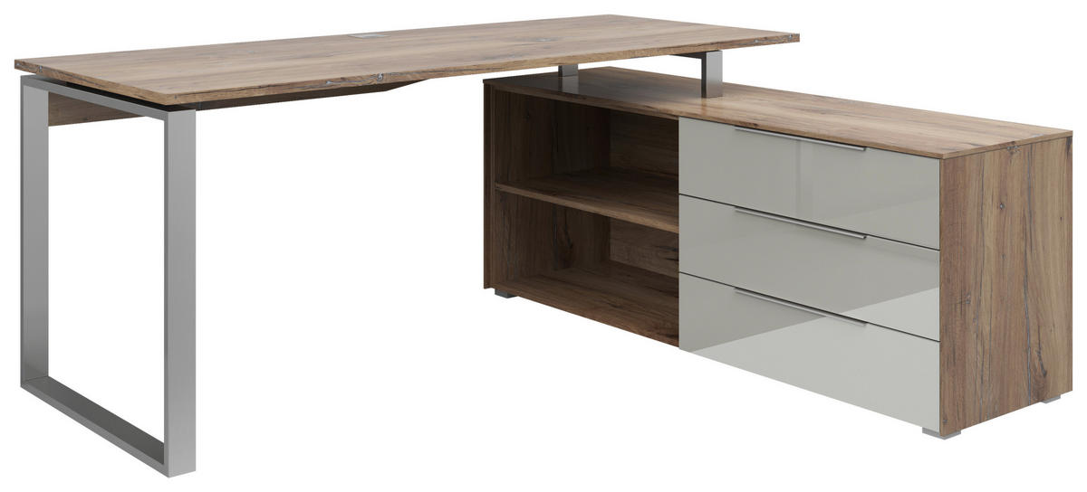 ROHOVÝ PÍSACÍ STÔL, svetlosivá, tmavý dub, 184/159/77 cm - tmavý dub/svetlosivá, Konventionell, kov/kompozitné drevo (184/159/77cm) - Voleo