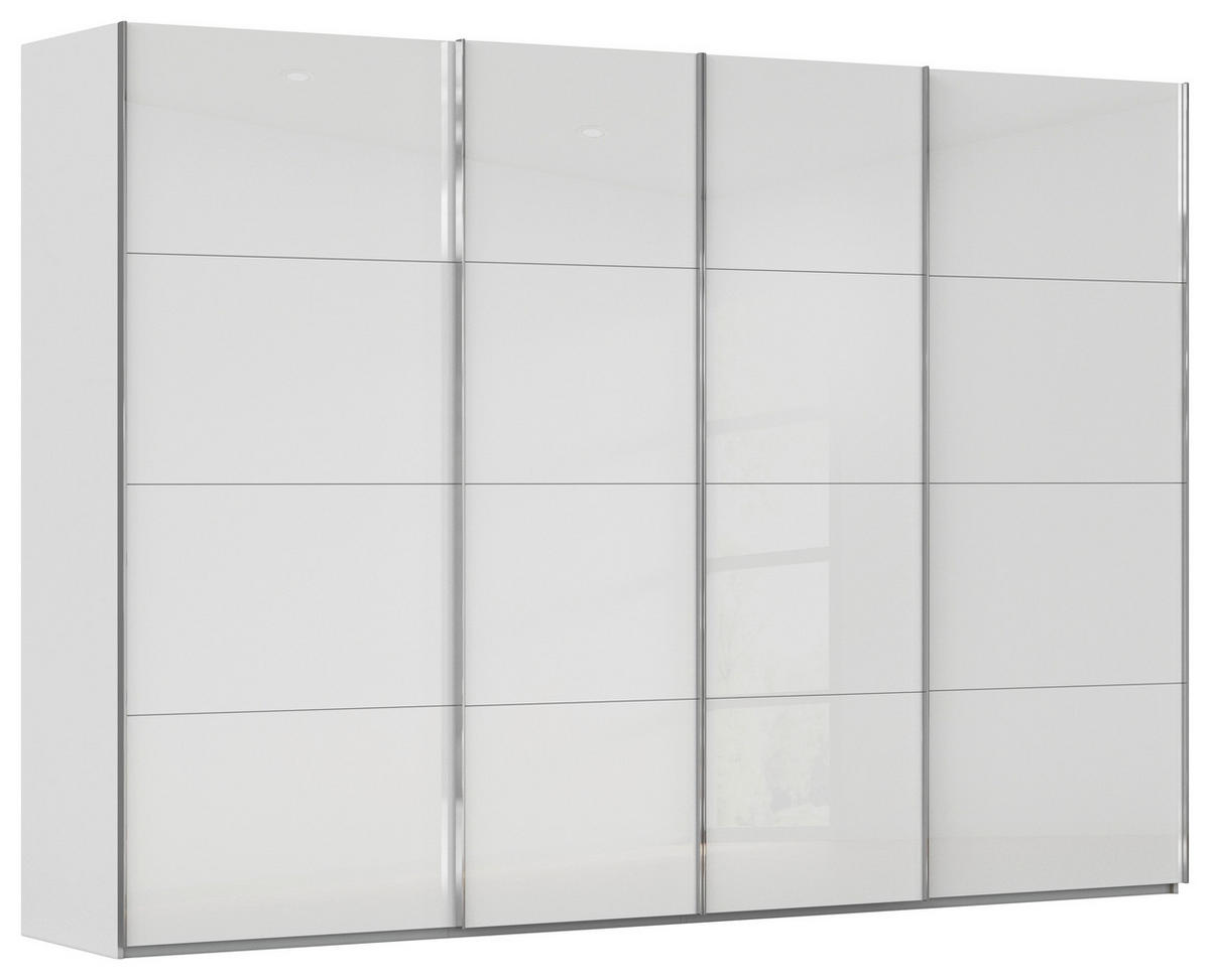 SCHWEBETÜRENSCHRANK 316/235/68 cm 4-türig Weiß, Hellgrau  - Chromfarben/Hellgrau, Design, Glas/Holzwerkstoff (316/235/68cm) - Novel