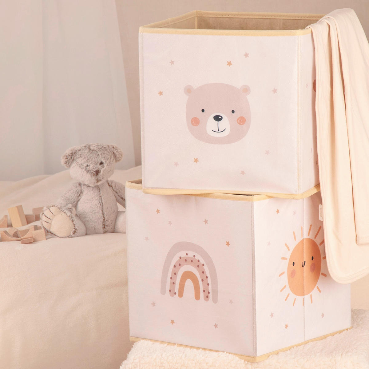 AUFBEWAHRUNGSBOX Little Friends  - Cognac/Perlmutt, Basics, Textil (30/30/30cm) - Herding