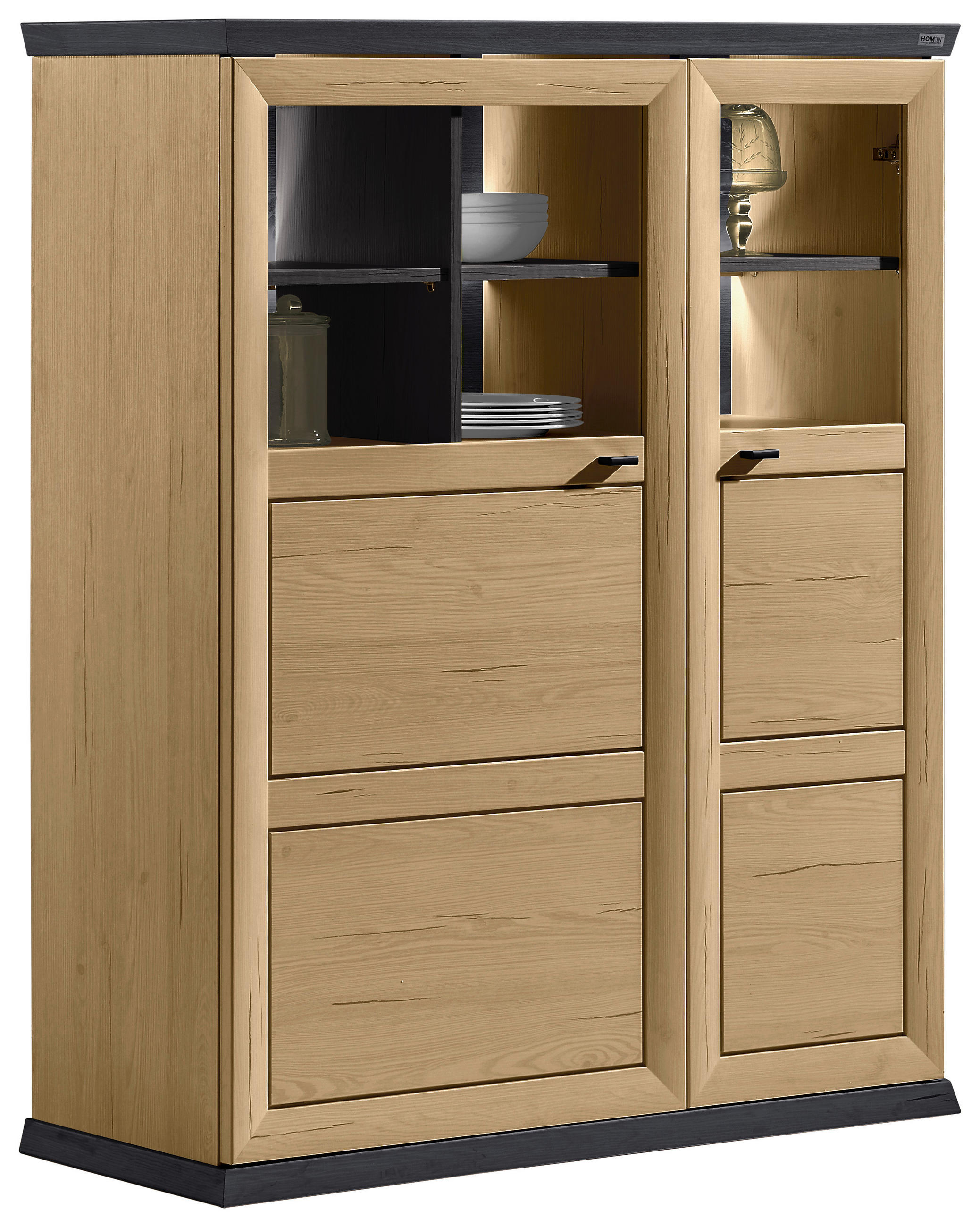 HIGHBOARD  in 110/134/43 cm  - Dunkelgrau/Eiche Artisan, ROMANTIK / LANDHAUS, Glas/Holzwerkstoff (110/134/43cm) - Hom`in