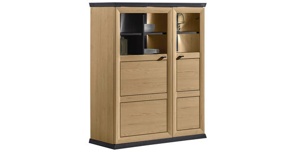 HIGHBOARD 110/134/43 cm  - Dunkelgrau/Eiche Artisan, ROMANTIK / LANDHAUS, Glas/Holzwerkstoff (110/134/43cm) - Hom`in