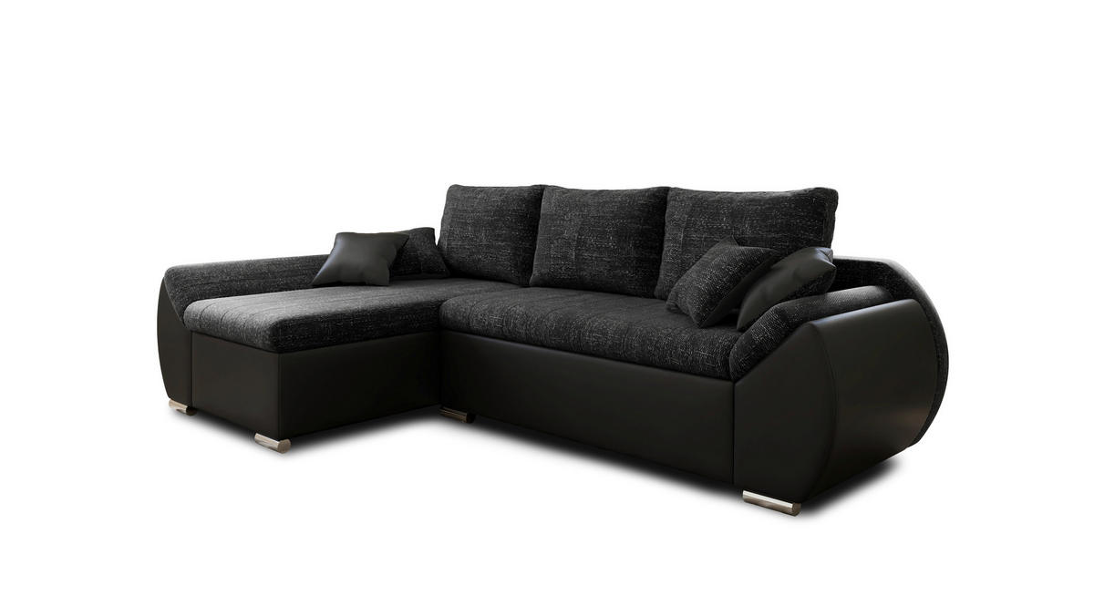 ECKSOFA  AURO Schwarz  - Silberfarben/Schwarz, Design, Kunststoff/Textil (275/155cm) - MID.YOU