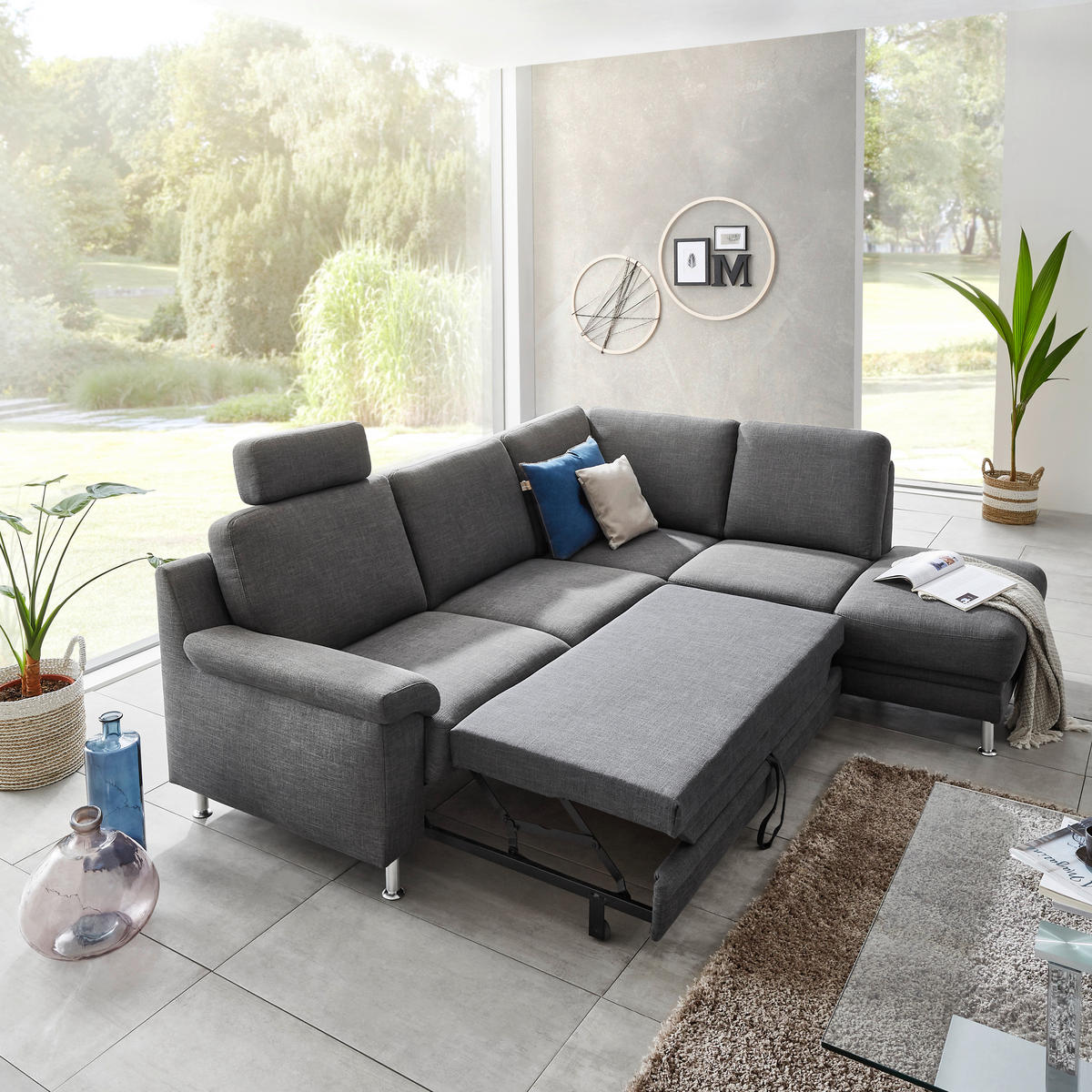 SJEDEĆA GARNITURA tekstil  tamno siva   - tamno siva/boje kroma, Moderno, tekstil (252/208cm) - Pure Home Comfort