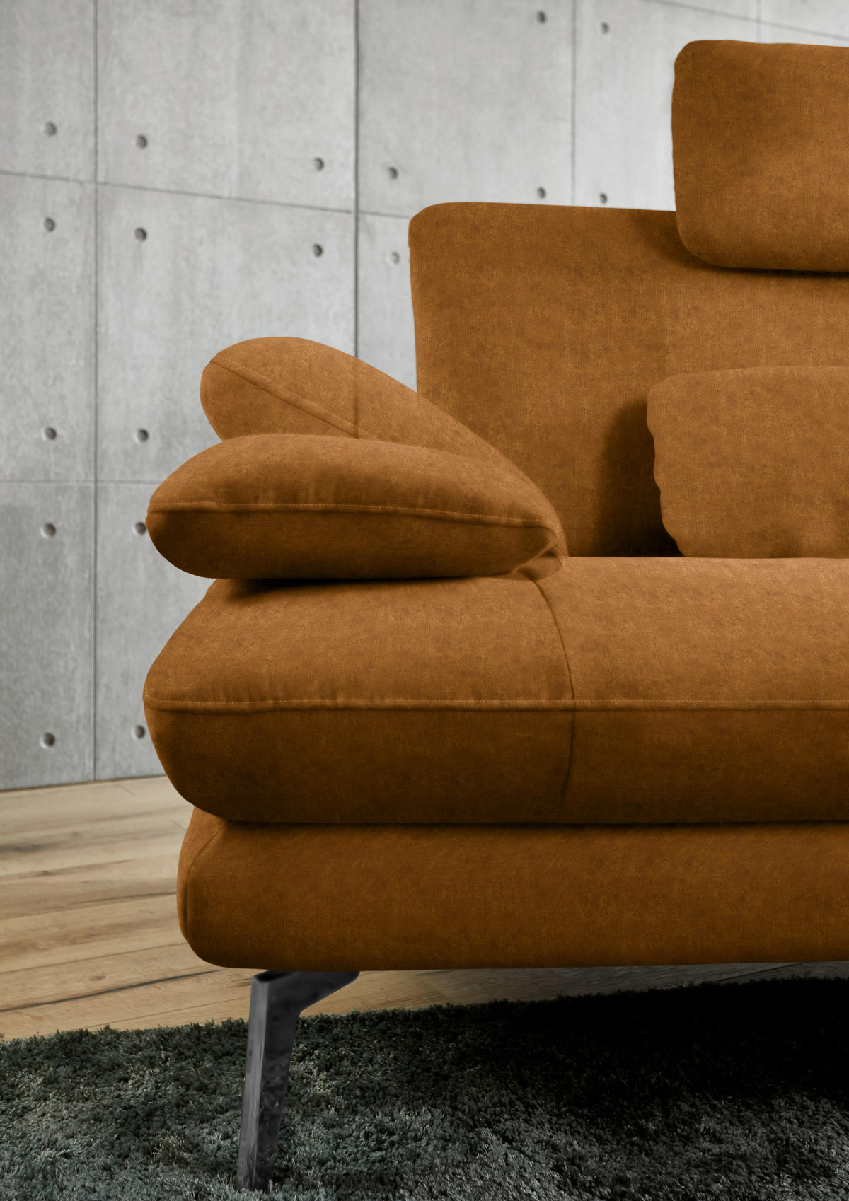 ECKSOFA in Velours Cognac  - Cognac/Schwarz, Design, Textil/Metall (284/184cm) - Dieter Knoll