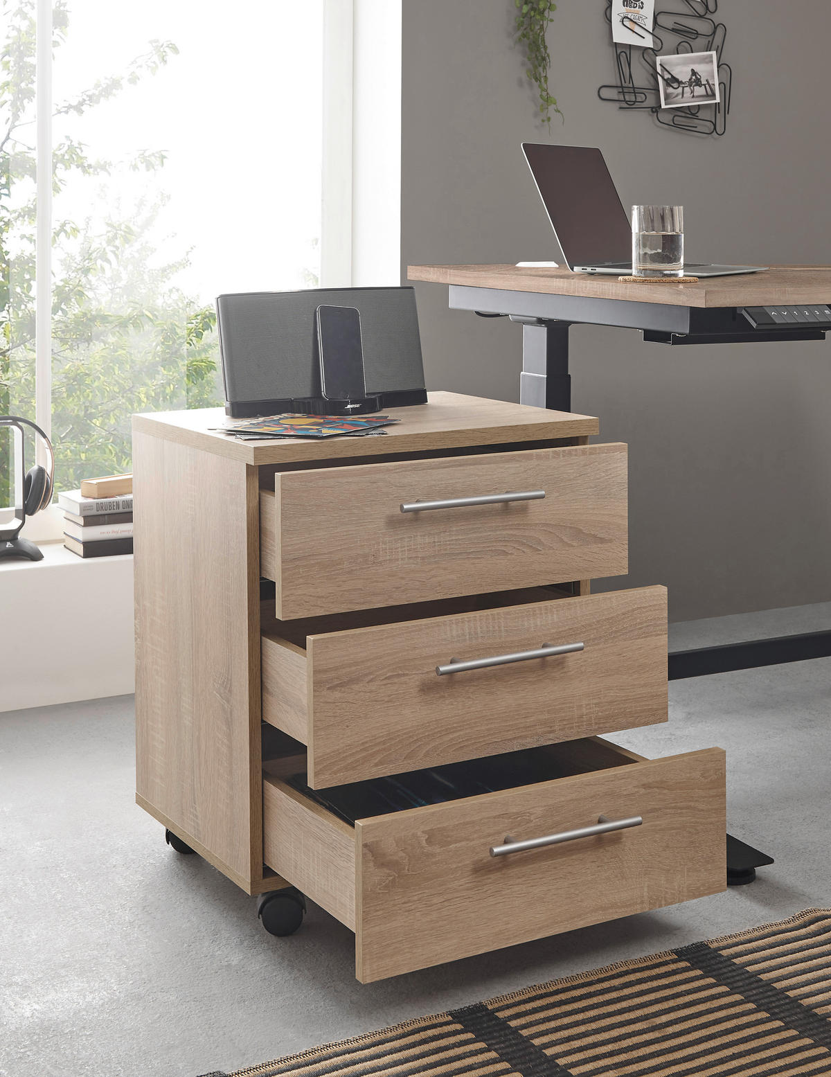 ROLLCONTAINER Sonoma Eiche  - Silberfarben/Sonoma Eiche, MODERN, Holzwerkstoff/Kunststoff (40/56/39cm) - Carryhome