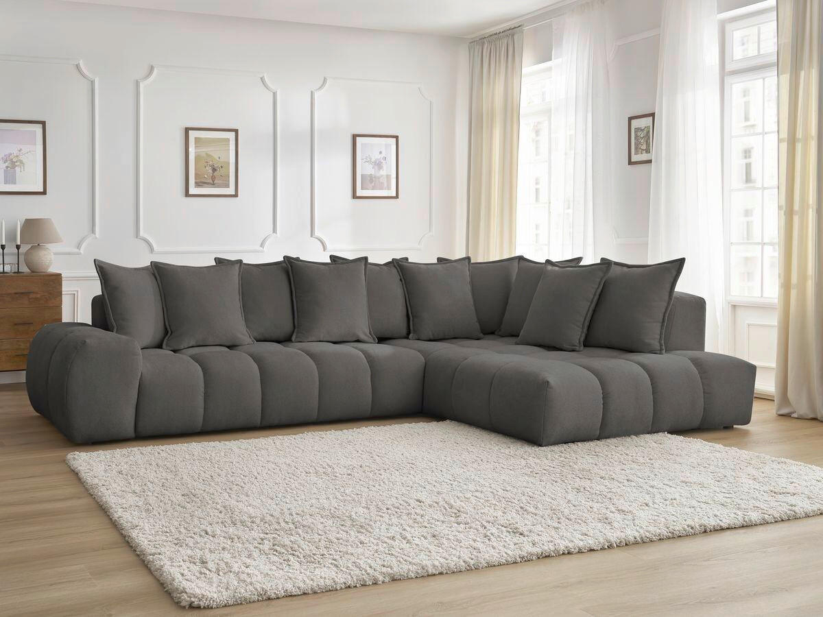 ECKSOFA Ottomane rechts  EVEREST Dunkelgrau Struktur  - Dunkelgrau/Schwarz, MODERN, Kunststoff/Textil (352/210cm) - Livetastic