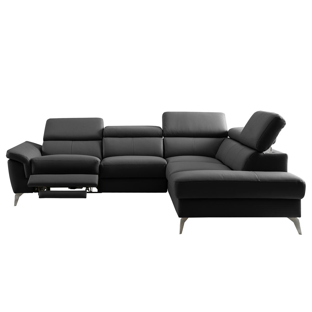 ECKSOFA  in Lederlook Echtleder Schwarz  265/210 cm  - Chromfarben/Schwarz, Design, Leder/Textil (265/210cm) - Livetastic