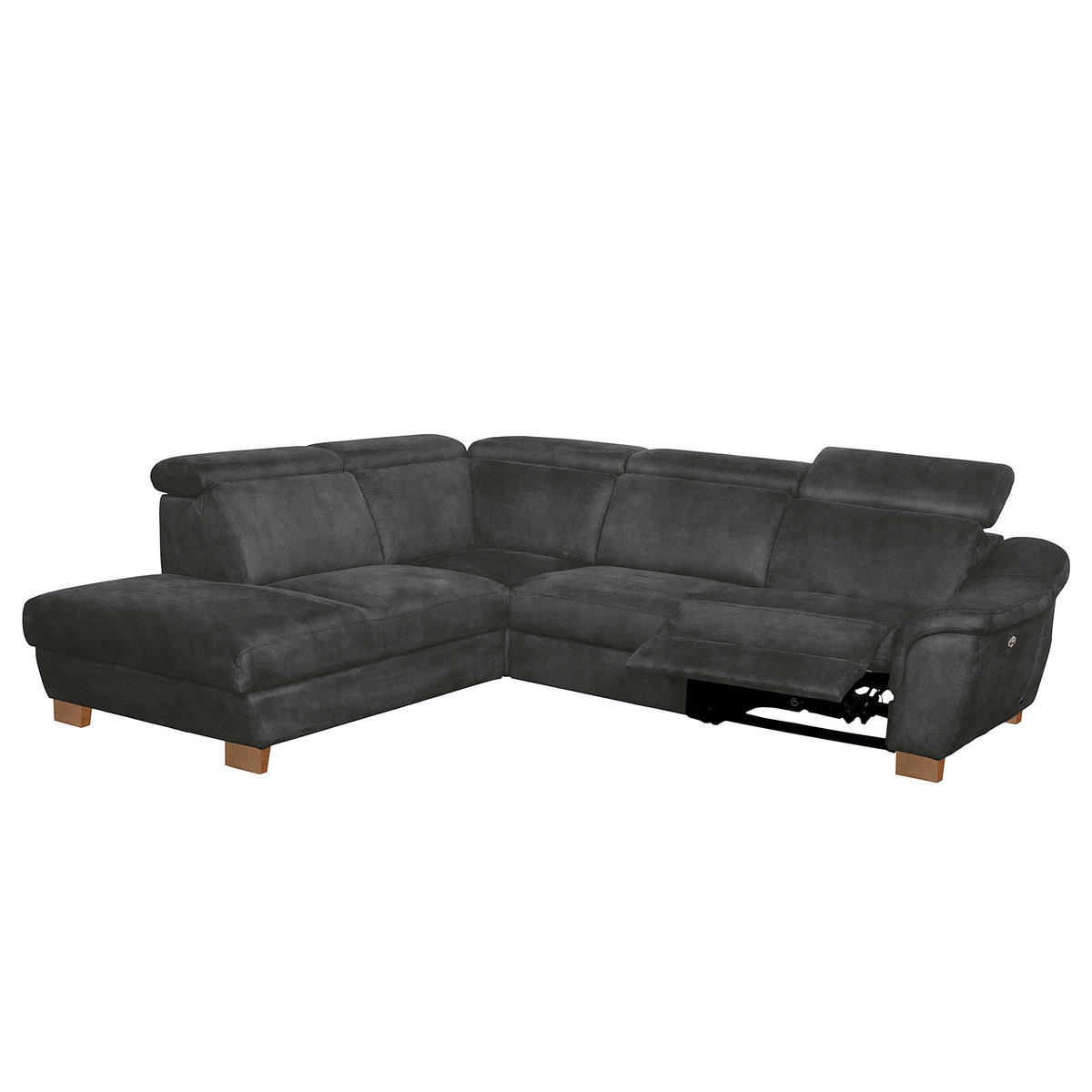 ECKSOFA Mikrofaser Anthrazit  - Anthrazit/Naturfarben, Design, Holz/Textil (238/276cm) - Livetastic