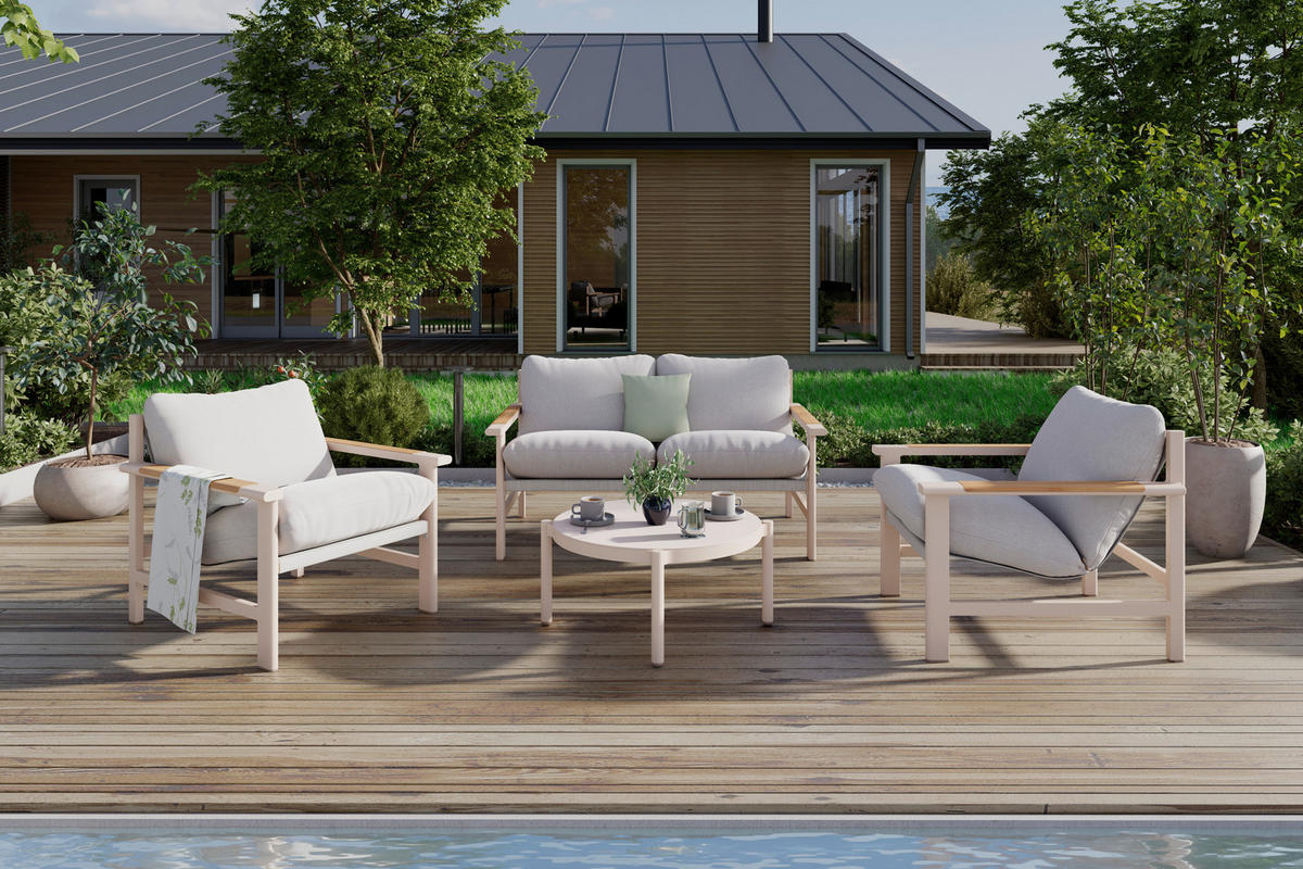 GARTENSET 4-teilig  - Beige/Hellgrau, Design, Glas/Textil - Ambia Garden