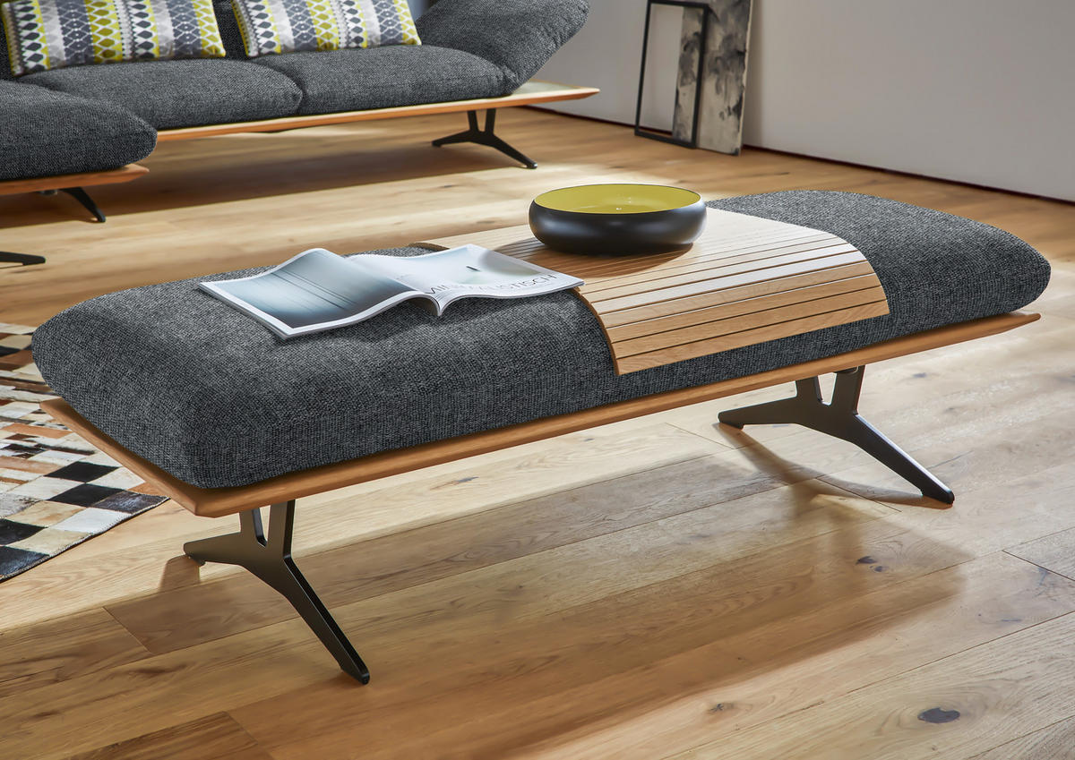 HOCKERBANK in Holz, Textil Dunkelgrau  - Dunkelgrau/Schwarz, Design, Holz/Textil (150/43/60cm) - Dieter Knoll
