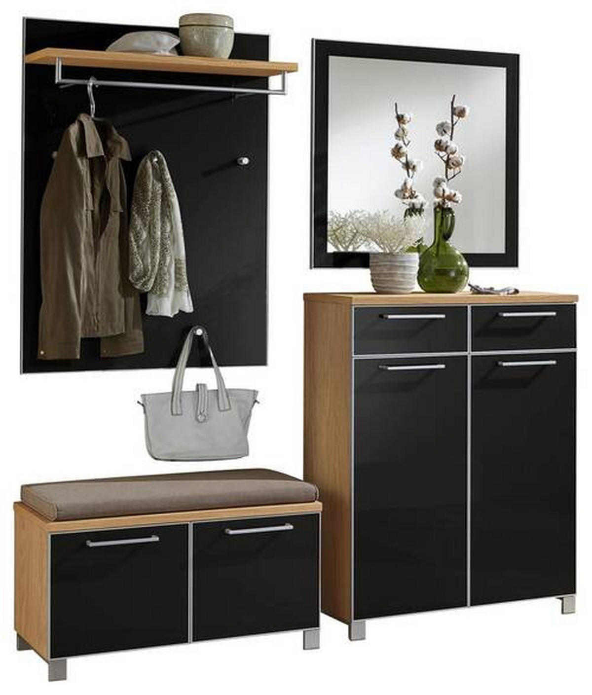 GARDEROBE 5-teilig  in 180/195/40 cm  - Eichefarben/Anthrazit, Design, Glas/Holz (180/195/40cm)