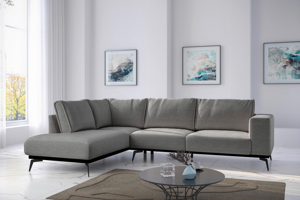 ECKSOFA in beflockt Dunkelgrau  - Dunkelgrau/Schwarz, Design, Holz/Textil (200/293cm) - MID.YOU