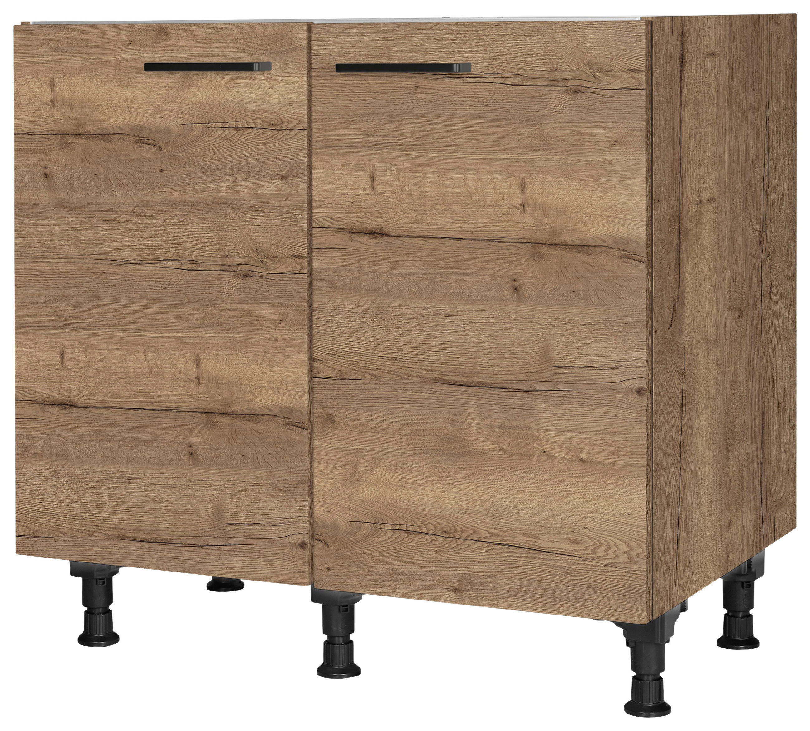 SPÜLENUNTERSCHRANK 90/87/56 cm in Eiche dunkel - Eiche dunkel/Schwarz, MODERN, Holzwerkstoff/Metall (90/87/56cm) - Nobilia
