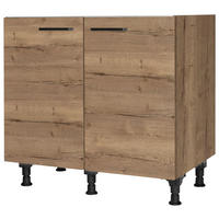 SPÜLENUNTERSCHRANK 90/87/56 cm  in Eiche dunkel  - Eiche dunkel/Schwarz, MODERN, Holzwerkstoff/Metall (90/87/56cm) - Nobilia