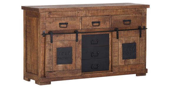 SIDEBOARD Mangoholz massiv Naturfarben Einlegeböden  - Schwarz/Naturfarben, ROMANTIK / LANDHAUS, Holz/Metall (145/85/45cm) - Landscape