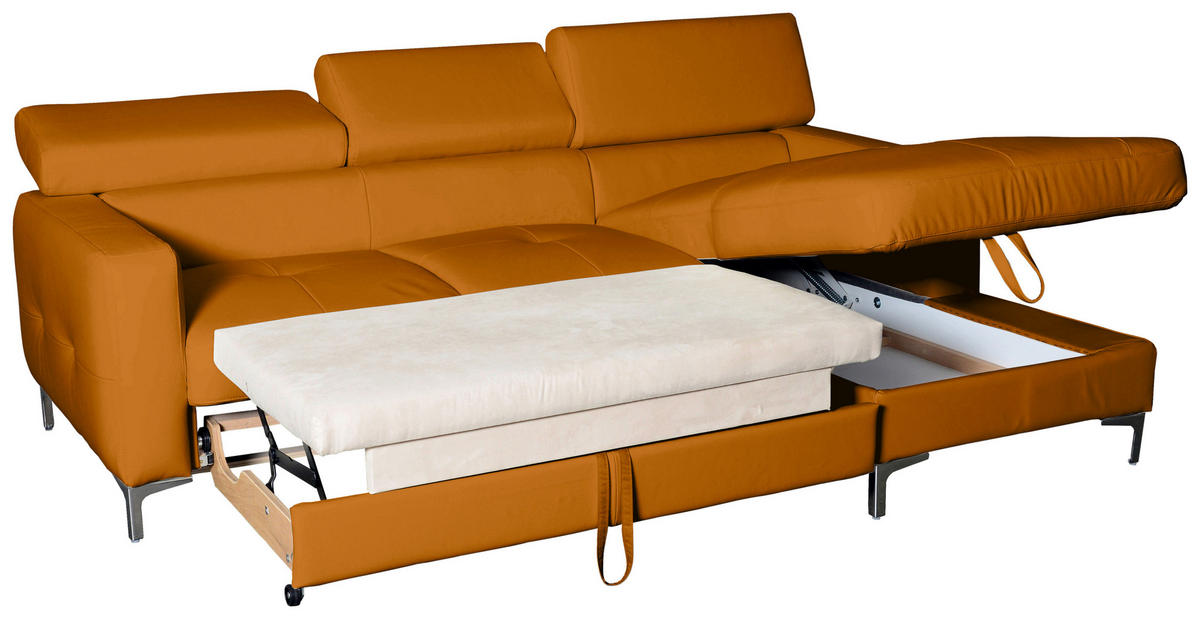 ECKSOFA in Echtleder Gelb  - Chromfarben/Gelb, Design, Leder/Metall (227/168cm) - Livetastic