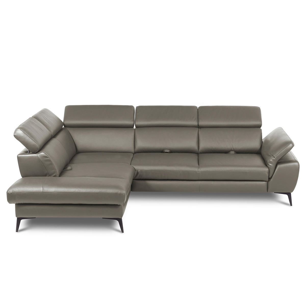 ECKSOFA Lederlook Echtleder Schlammfarben  - Schlammfarben/Schwarz, Design, Leder/Textil (220/274cm) - Livetastic