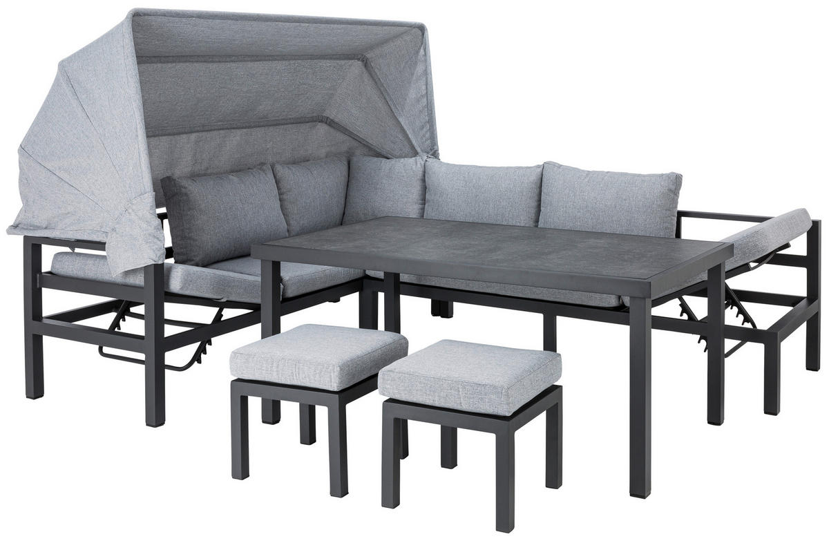 LOUNGEGARNITUR 200/260 cm Aluminium  - Dunkelgrau/Anthrazit, Design, Glas/Textil (200/260cm) - Amatio