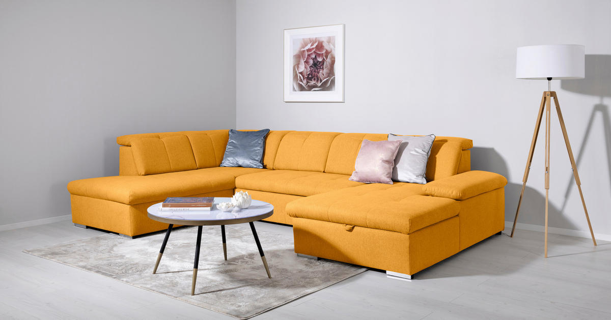 WOHNLANDSCHAFT Gelb  - Gelb/Grau, Design, Textil/Metall (173/328/215cm) - MID.YOU