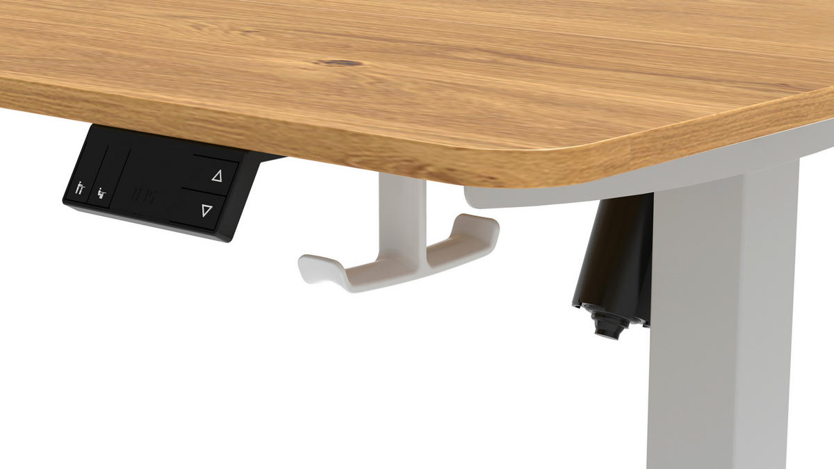 SCHREIBTISCH 120/60/70-115 cm Weiss, Plankeneiche höhenverstellbar, Memoryschalter, Getränkehalter, Headsethalter elektrisch höhenverstellbar  - Weiss/Plankeneiche, Modern, Holzwerkstoff/Kunststoff (120/60/70-115cm) - Livetastic