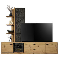 WOHNWAND  in Graphitfarben, Eiche Artisan  220/190/40 cm  - Schwarz/Graphitfarben, Design, Glas/Holzwerkstoff (220/190/40cm) - Cantus