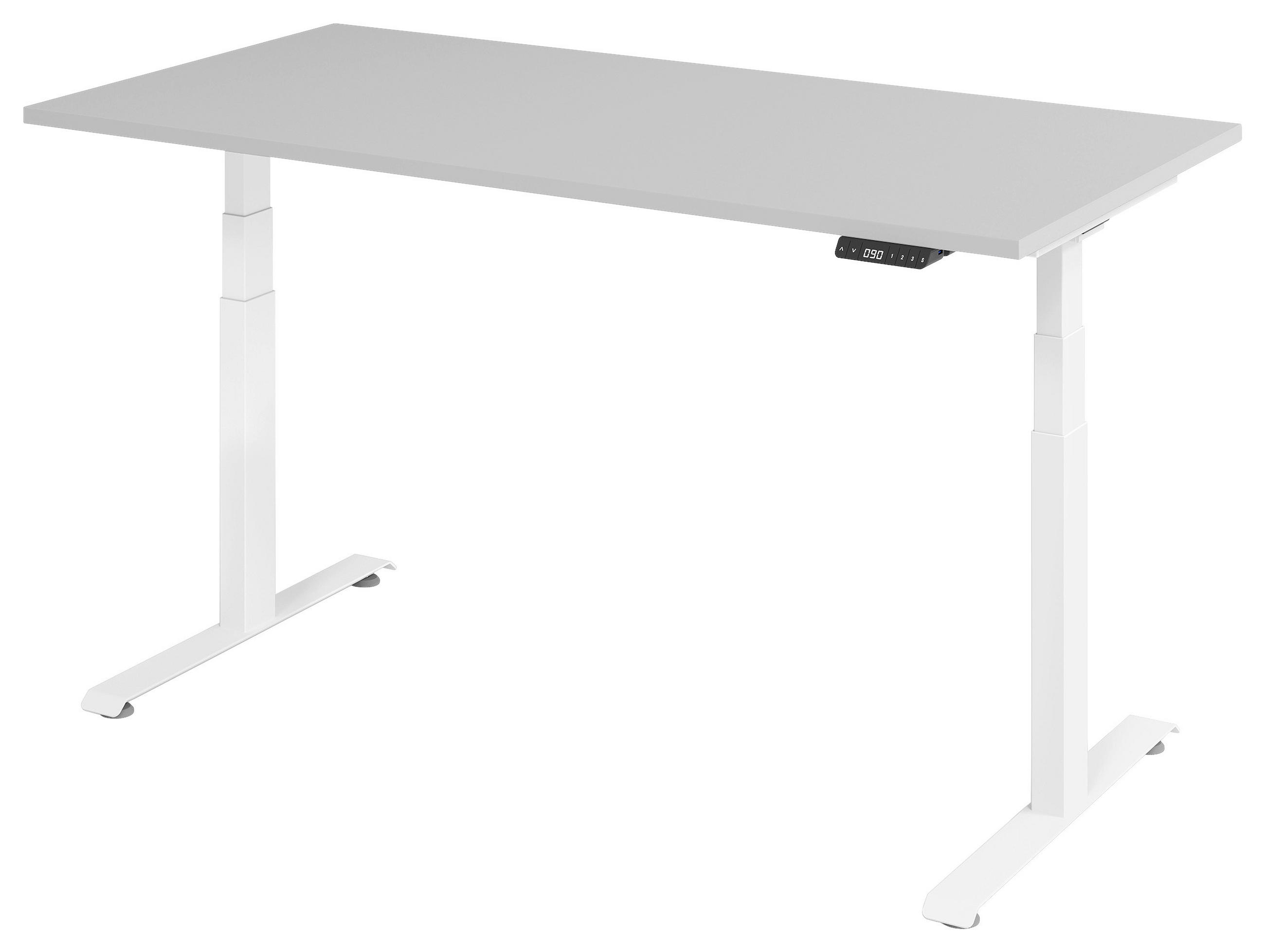 SCHREIBTISCH 160/80/64,5-129,5 cm Grau, Weiß elektrisch höhenverstellbar  - Weiß/Grau, KONVENTIONELL, Holzwerkstoff/Metall (160/80/64,5-129,5cm) - Venda