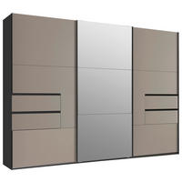 SCHWEBETÜRENSCHRANK 3-türig Graphitfarben, Sahara  - Graphitfarben/Sahara, Design, Glas/Holzwerkstoff (300/216/65cm) - Stylife