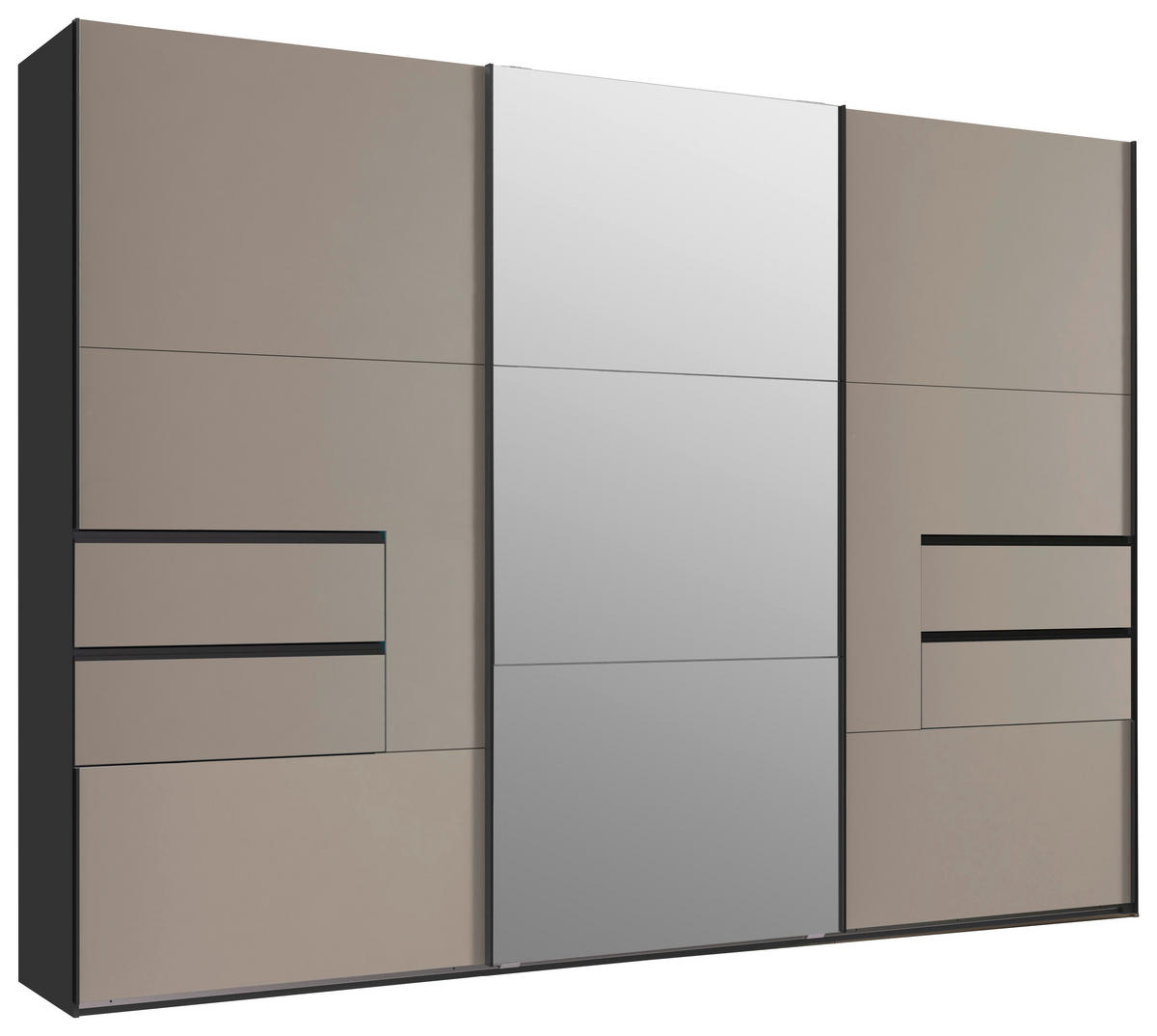 SCHWEBETÜRENSCHRANK 3-türig Graphitfarben, Sahara  - Graphitfarben/Sahara, Design, Glas/Holzwerkstoff (300/216/65cm) - Stylife