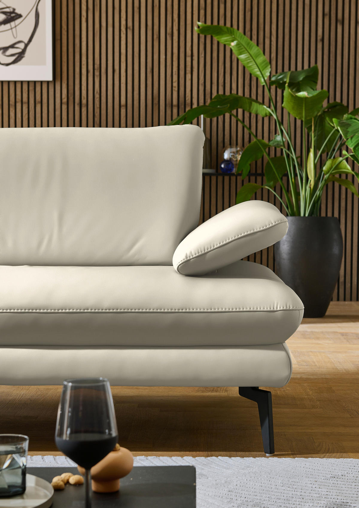 ECKSOFA in Echtleder Ecru  - Ecru/Schwarz, Design, Leder/Metall (195/308cm) - Dieter Knoll