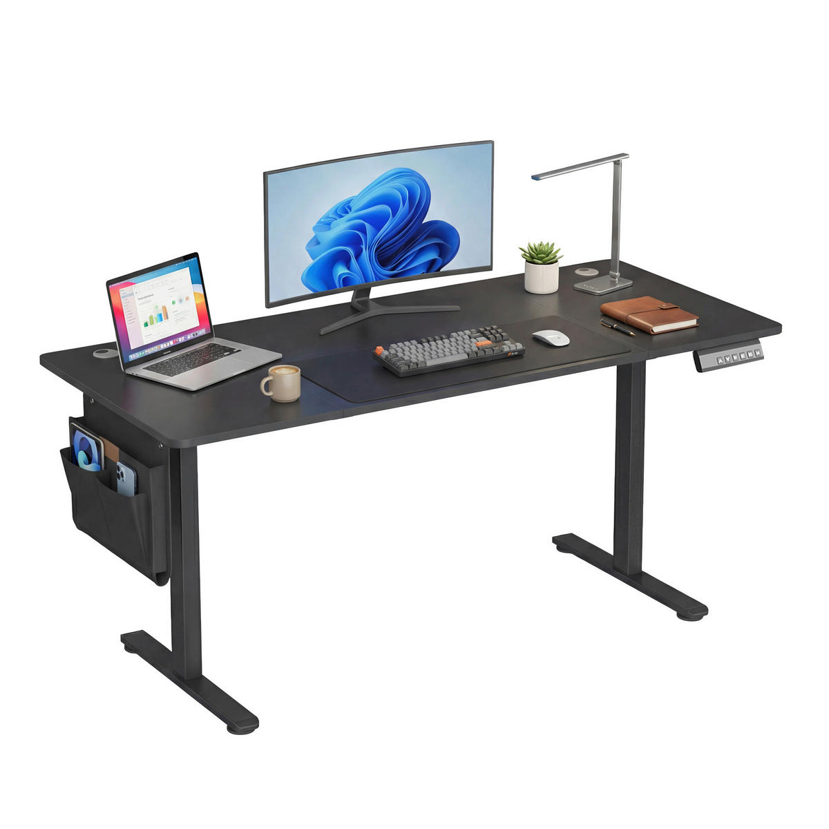 SCHREIBTISCH 160/60/72-120 cm Schwarz elektrisch höhenverstellbar  - Schwarz/Weiß, Basics, Holzwerkstoff/Metall (160/60/72-120cm) - Boxxx