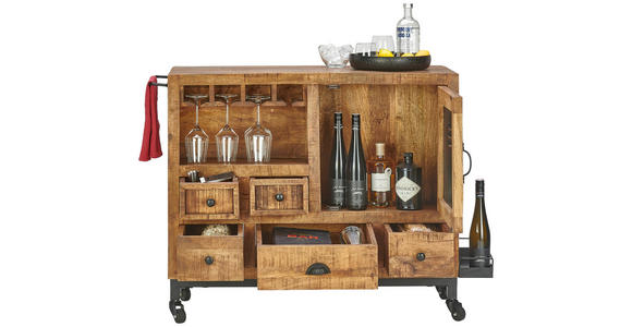 SERVIERWAGEN Naturfarben, Schwarz 100/85/40 cm - Schwarz/Naturfarben, LIFESTYLE, Holz/Metall (100/85/40cm) - Landscape