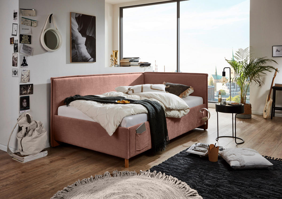POLSTERLIEGE Flachgewebe Rosa  - Eichefarben/Birkefarben, KONVENTIONELL, Holz/Textil (120/200cm) - Stylife