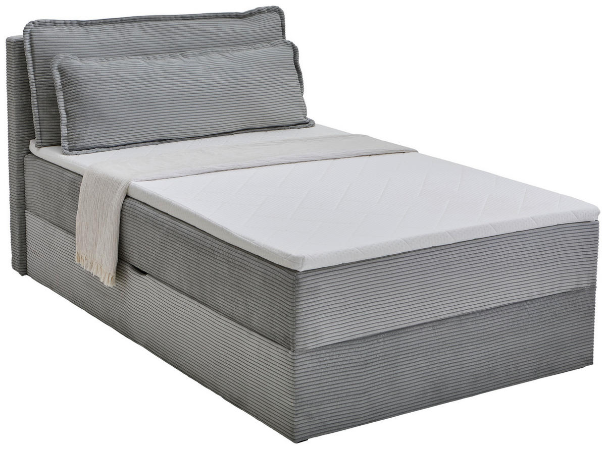 BOXBETT 120/200 cm,  in Hellgrau, Kissen, Bettkasten, Topper, H3 = fest  - Hellgrau/Schwarz, Design, Kunststoff/Textil (120/200cm) - Chameo