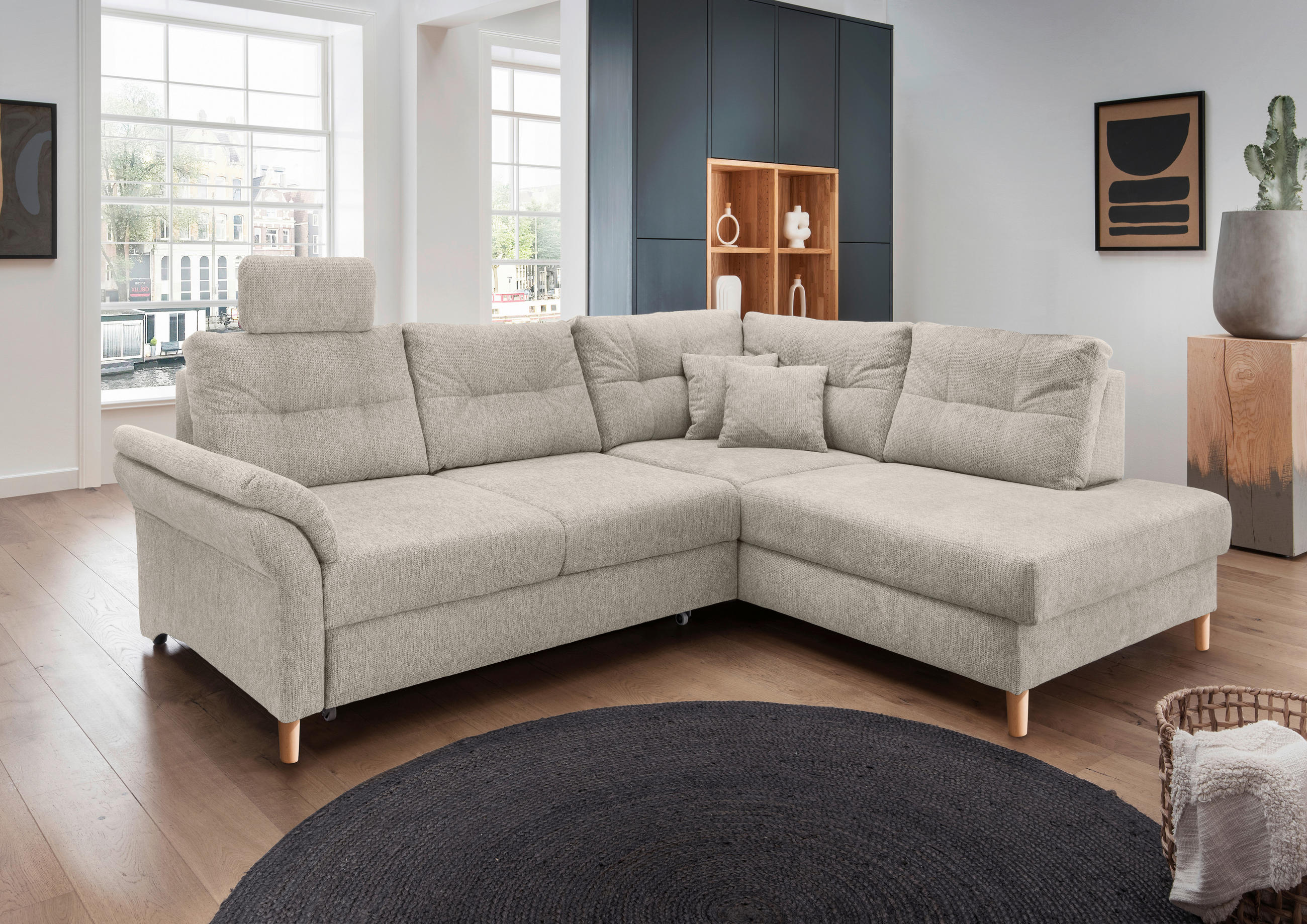 ECKSOFA in Chenille Beige  - Beige/Naturfarben, Modern, Holz/Textil (264/206cm) - Livetastic