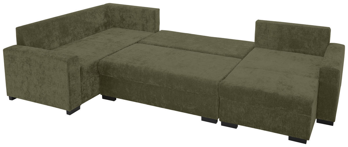 WOHNLANDSCHAFT Olivgrün Chenille  - Schwarz/Olivgrün, KONVENTIONELL, Kunststoff/Textil (183/311/140cm) - Ti'me