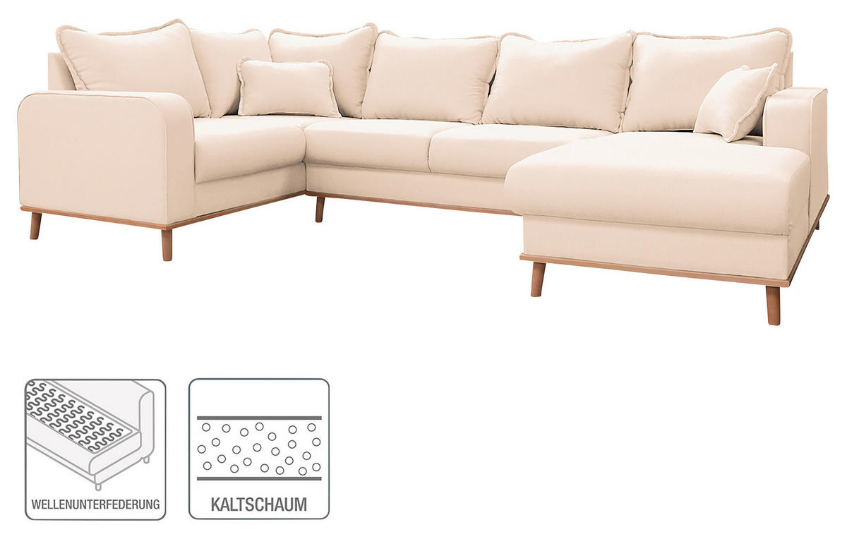 WOHNLANDSCHAFT Ecru Textilgeflecht  - Wengefarben/Ecru, Design, Holz/Textil (167/296/170cm) - Livetastic