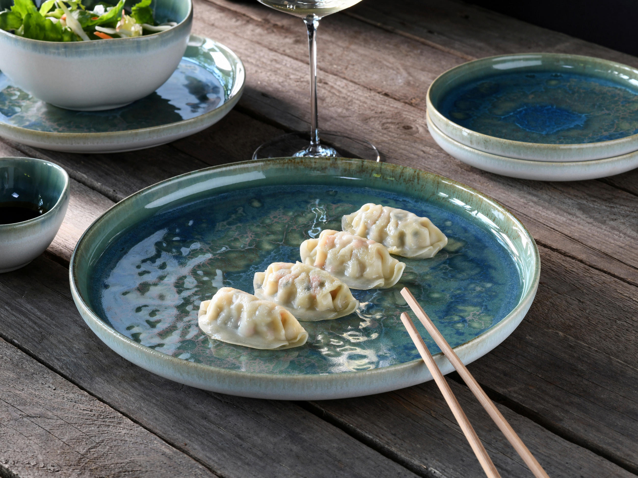 SPEISETELLERSET YUKI 4-teilig  - Blau/Grün, Basics, Keramik (28cm) - Creatable