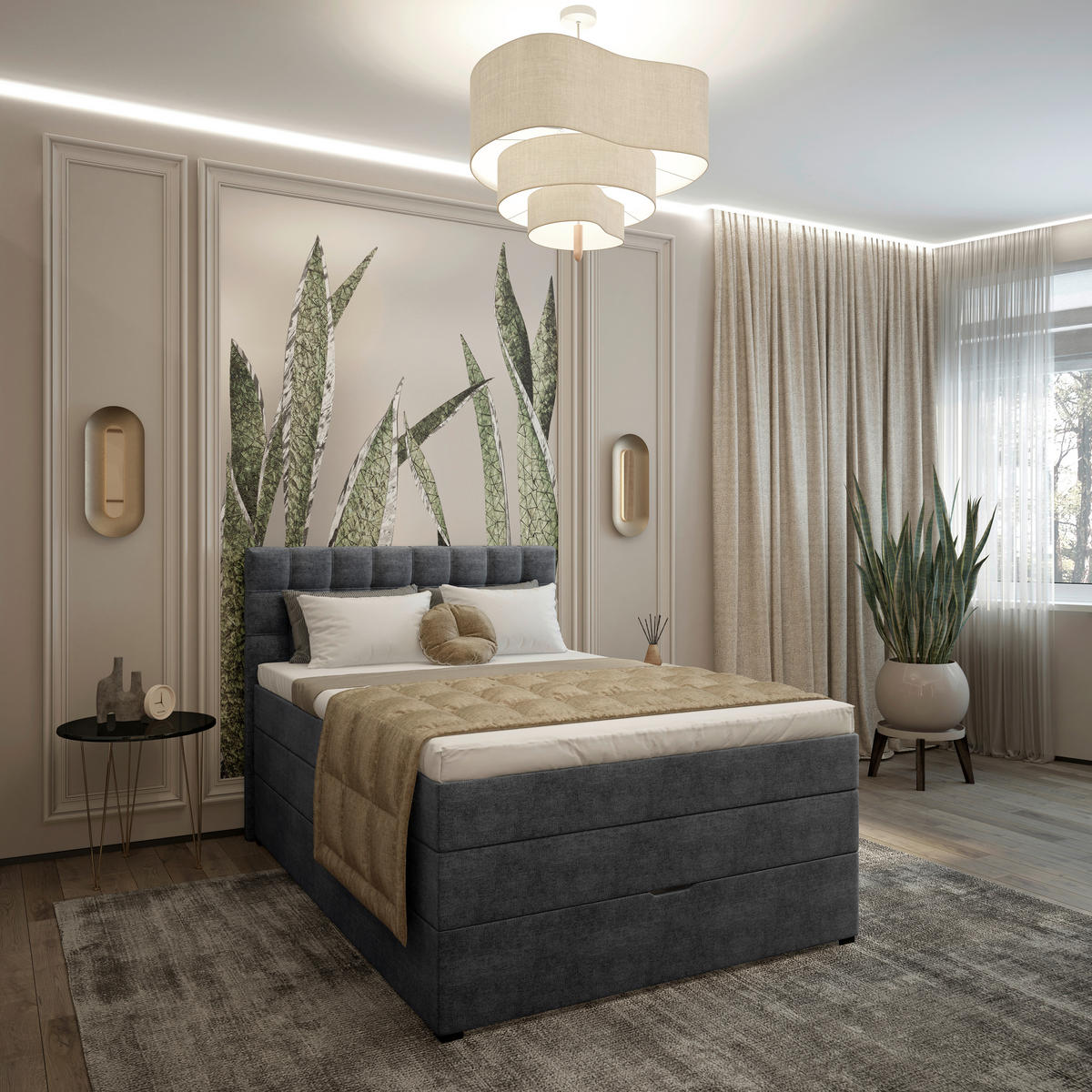 BOXSPRINGBETT 120/200 cm,  in Schwarz, Matratze, Bettkasten, Topper, H3 = fest  - Schwarz, KONVENTIONELL, Kunststoff/Textil (120/200cm) - Boxxx