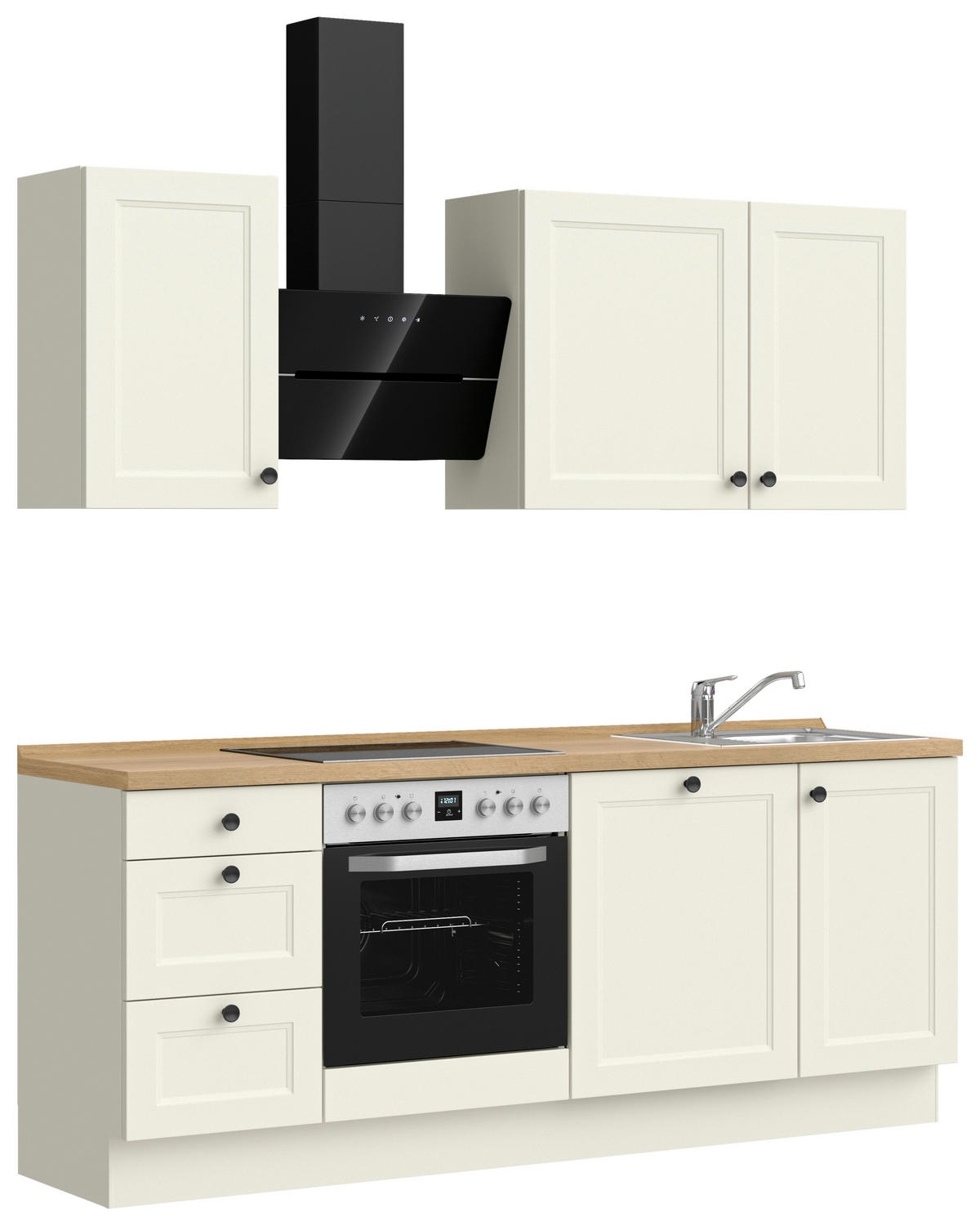KÜCHENBLOCK Cascada 210 cm  in Weiß, Eichefarben  - Eichefarben/Schwarz, MODERN, Holzwerkstoff/Metall (210cm) - Nobilia