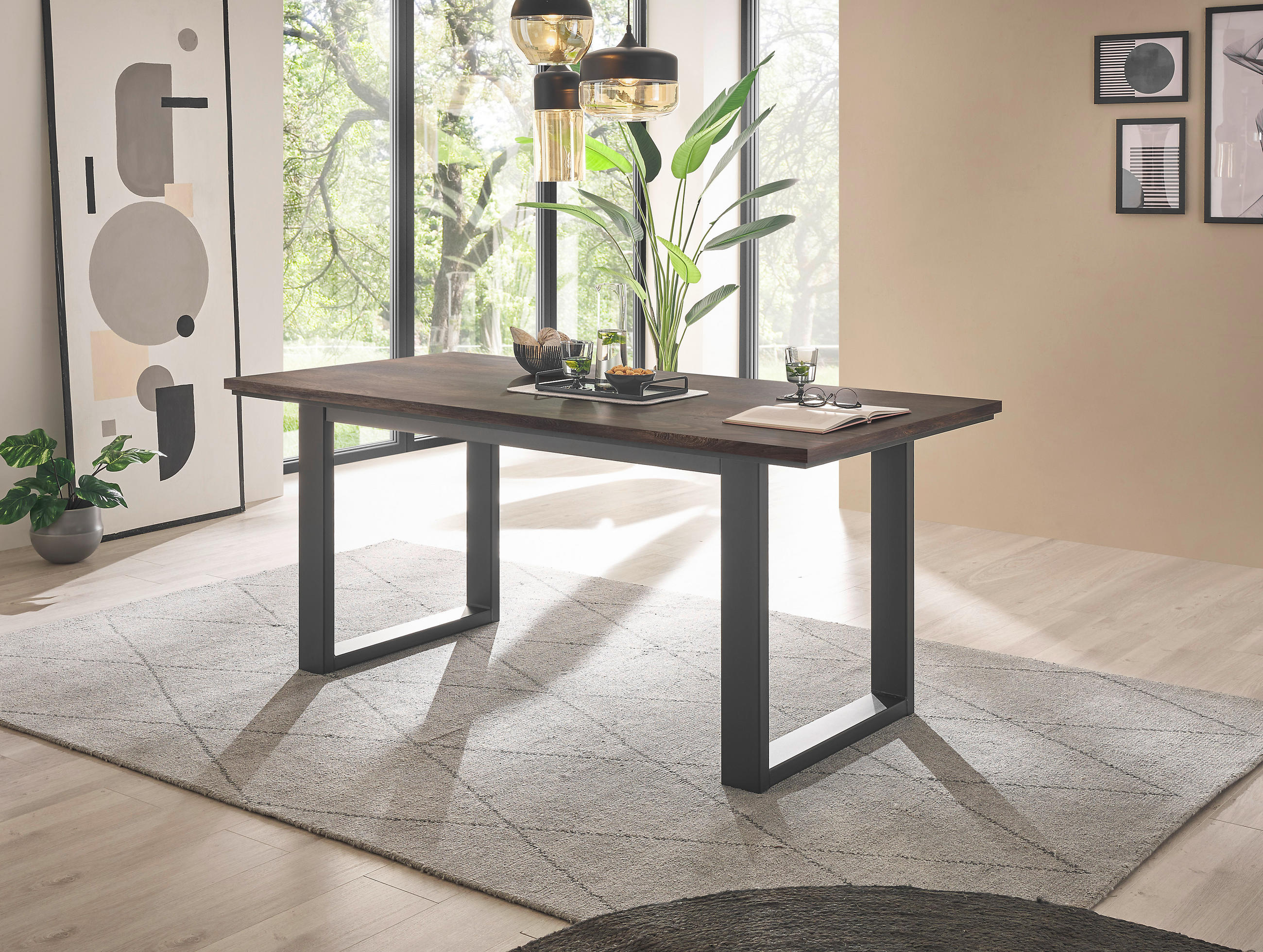 ESSTISCH rechteckig Eichefarben  - Eichefarben/Schwarz, Design, Holzwerkstoff/Metall (160/77/81cm) - MID.YOU