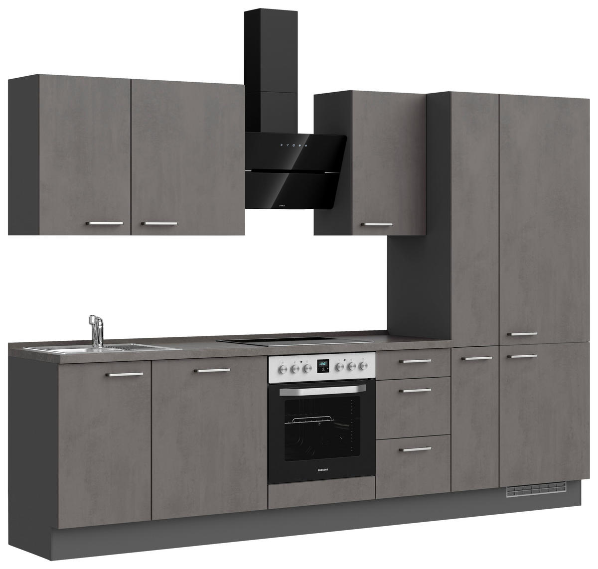 KÜCHENBLOCK Riva 300 cm  in Schieferfarben  - Schieferfarben/Edelstahlfarben, MODERN, Holzwerkstoff/Metall (300cm) - Nobilia