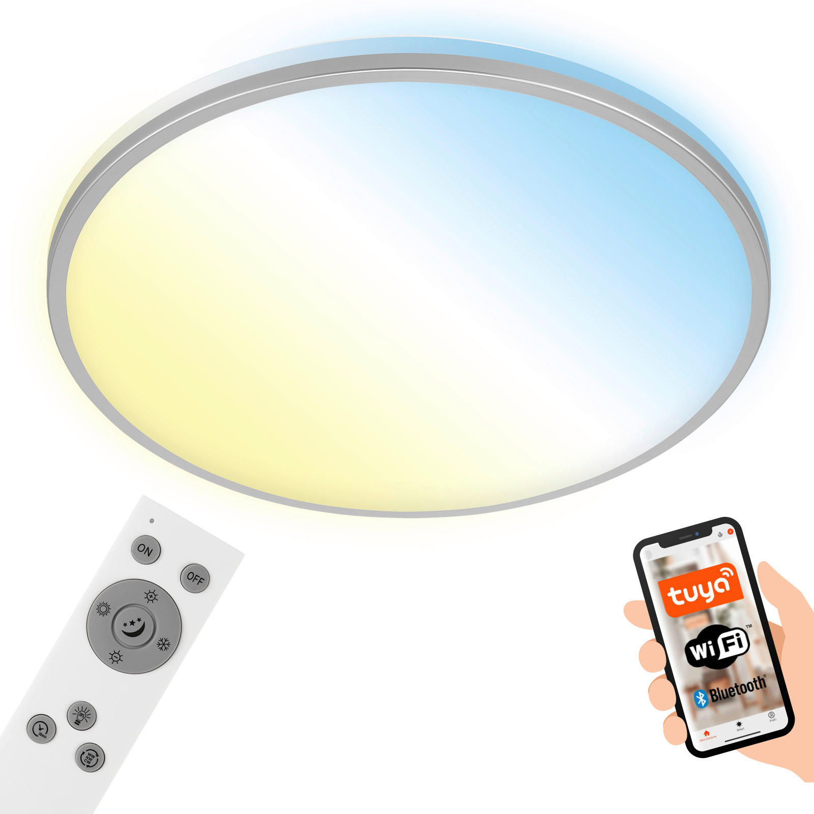 LED MENNYEZETI LÁMPA - króm, Basics, műanyag/fém (49/7,7cm)