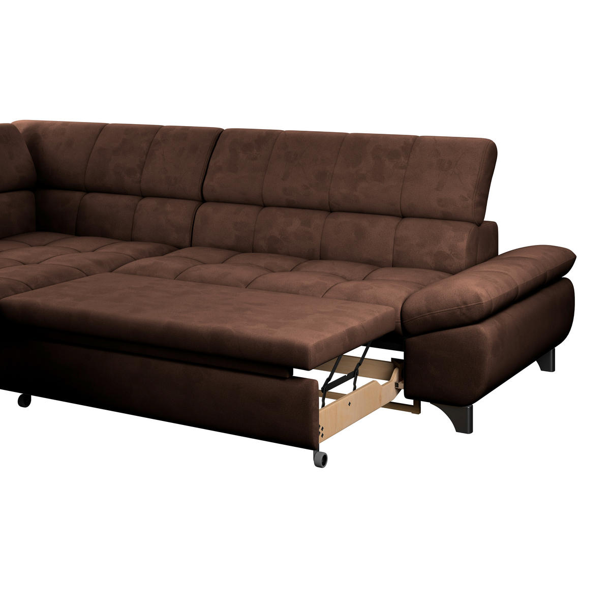 ECKSOFA Braun Chenille  - Chromfarben/Braun, KONVENTIONELL, Textil/Metall (234/312cm) - Livetastic