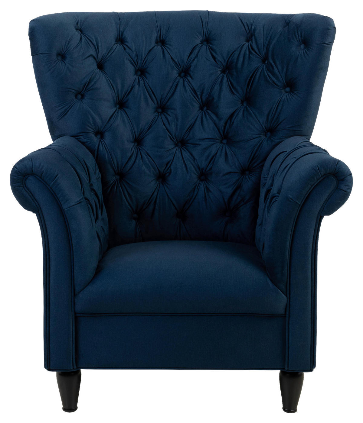 OHRENSESSEL in Velours Dunkelblau  - Schwarz/Dunkelblau, Design, Holz/Textil (96/112/86cm) - MID.YOU