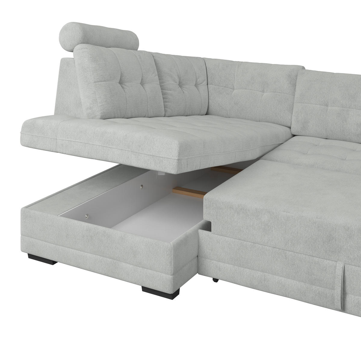 ECKSOFA  Mikrofaser, Struktur Grauweiss  - Schwarz/Grauweiss, Konventionell, Kunststoff/Textil (183/251cm) - MID.YOU