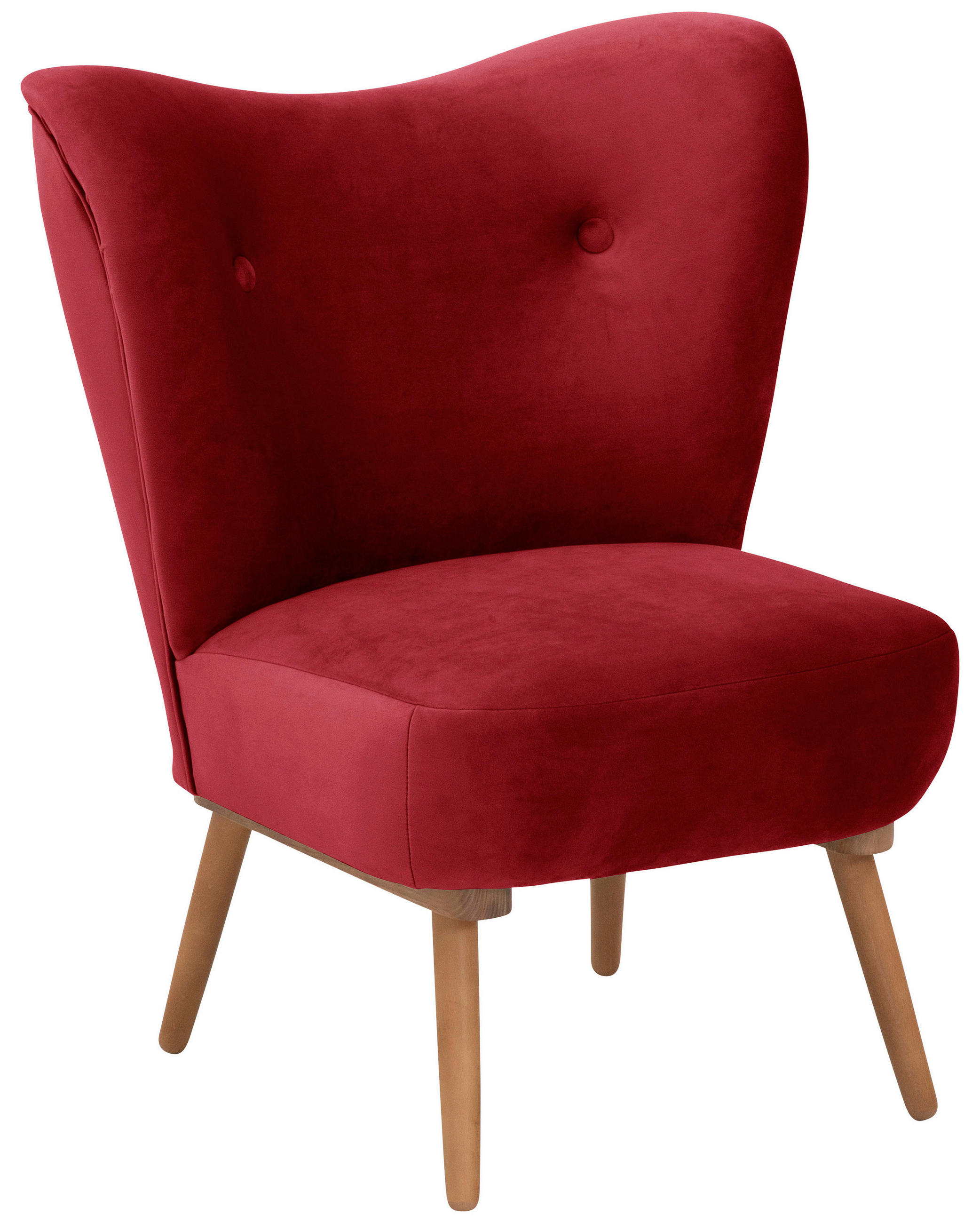 SESSEL Samt, Velours Rot    - Rot/Erlefarben, Design, Holz/Textil (74/72/90cm) - Max Winzer