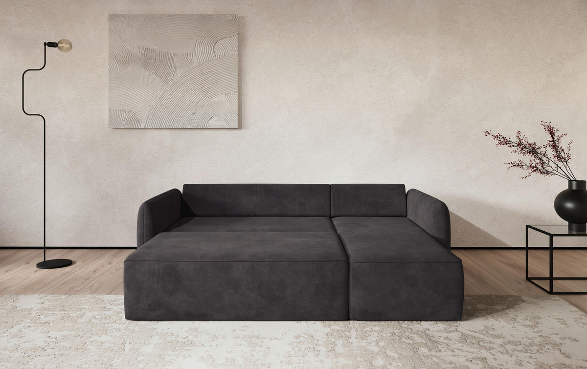 ECKSOFA Chenille Schwarz  - Schwarz, Trend, Kunststoff/Textil (239/170cm) - MID.YOU