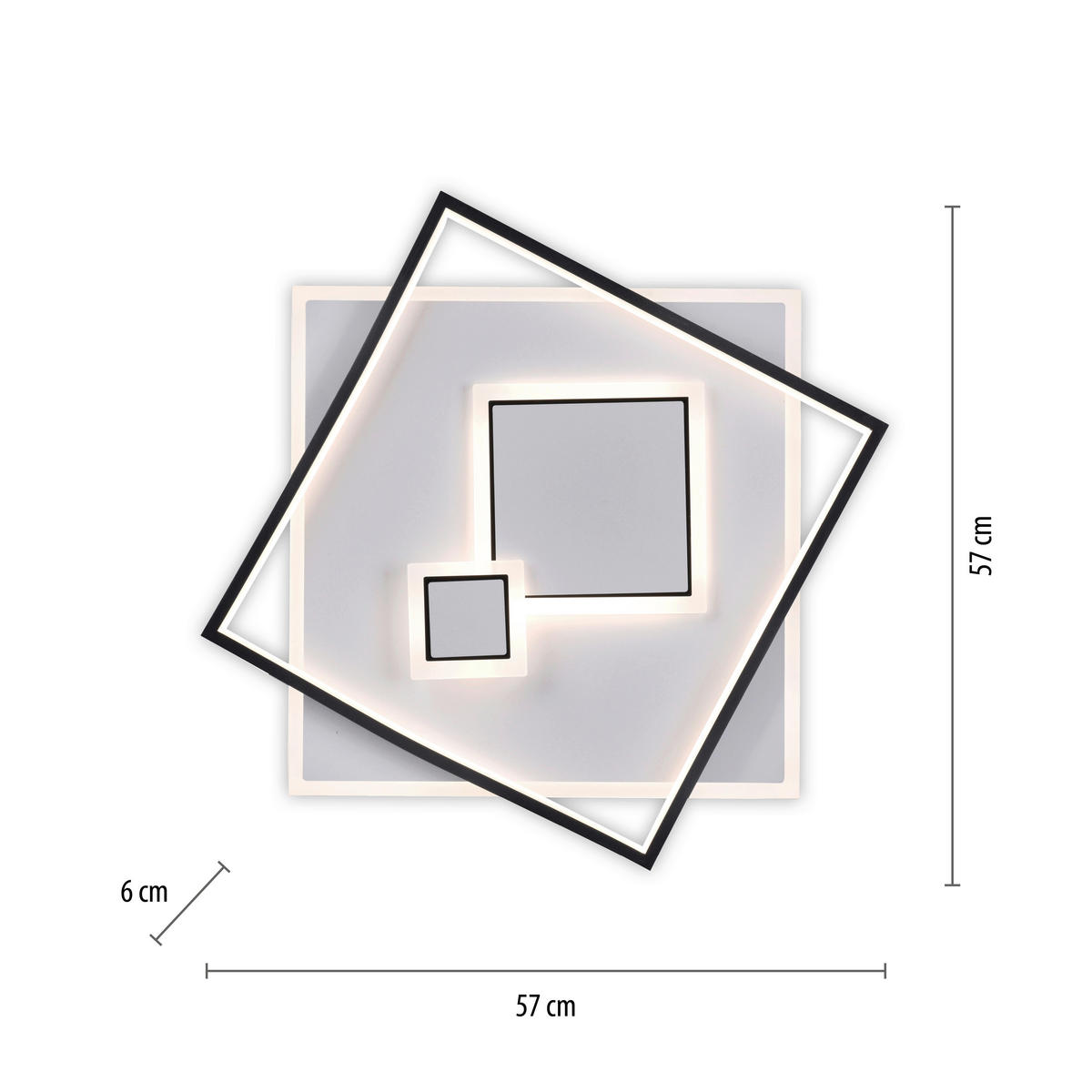 STROPNÍ LED SVÍTIDLO, 57/57/6 cm - Design, kov/plast (57/57/6cm)
